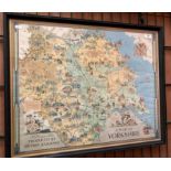 Estra Clark 1949, framed 'A Map of Yorkshire' produced by British Railways,