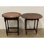 Two oak hall/side tables with pie-crust edging and barley twist legs (saleroom location: MA6)