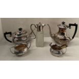 Silver plated four-piece tea service and a cut glass wine urn with EP top (saleroom location: S3