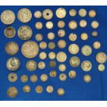 Contents to bag - assorted silver coins including 1902 Edward VII crown, 1874 florin, 1880 krona,