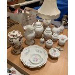 Eighteen pieces of Aynsley 'Little Sweetheart' ceramics includes table lamp, plates, lidded jars,