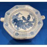 Vintage blue and white porcelain Chinese plate warmer dish,