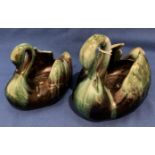 Two assorted size Blue Mountain Pottery swan planters,