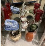 Eight assorted glass and ceramic items including Spode Italian butter dish and lid,