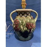 Bursley ware 'Charlotte Rhead' table lamp in a green and red grape vine design 22cm high (no shade,