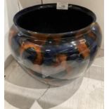 Blue and brown glazed pottery planter/vase, 24cm diameter,