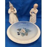 Three assorted Royal Copenhagen items including boy and girl plate with floral blue design