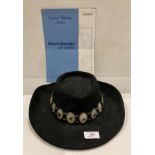Bee Hat & Co black fabric hat with an oval disc belt style chain, approximately 22" long,