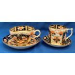 Two late 19th Century cup and saucer sets by Derby in imari pattern (saleroom location: S3 QC10)