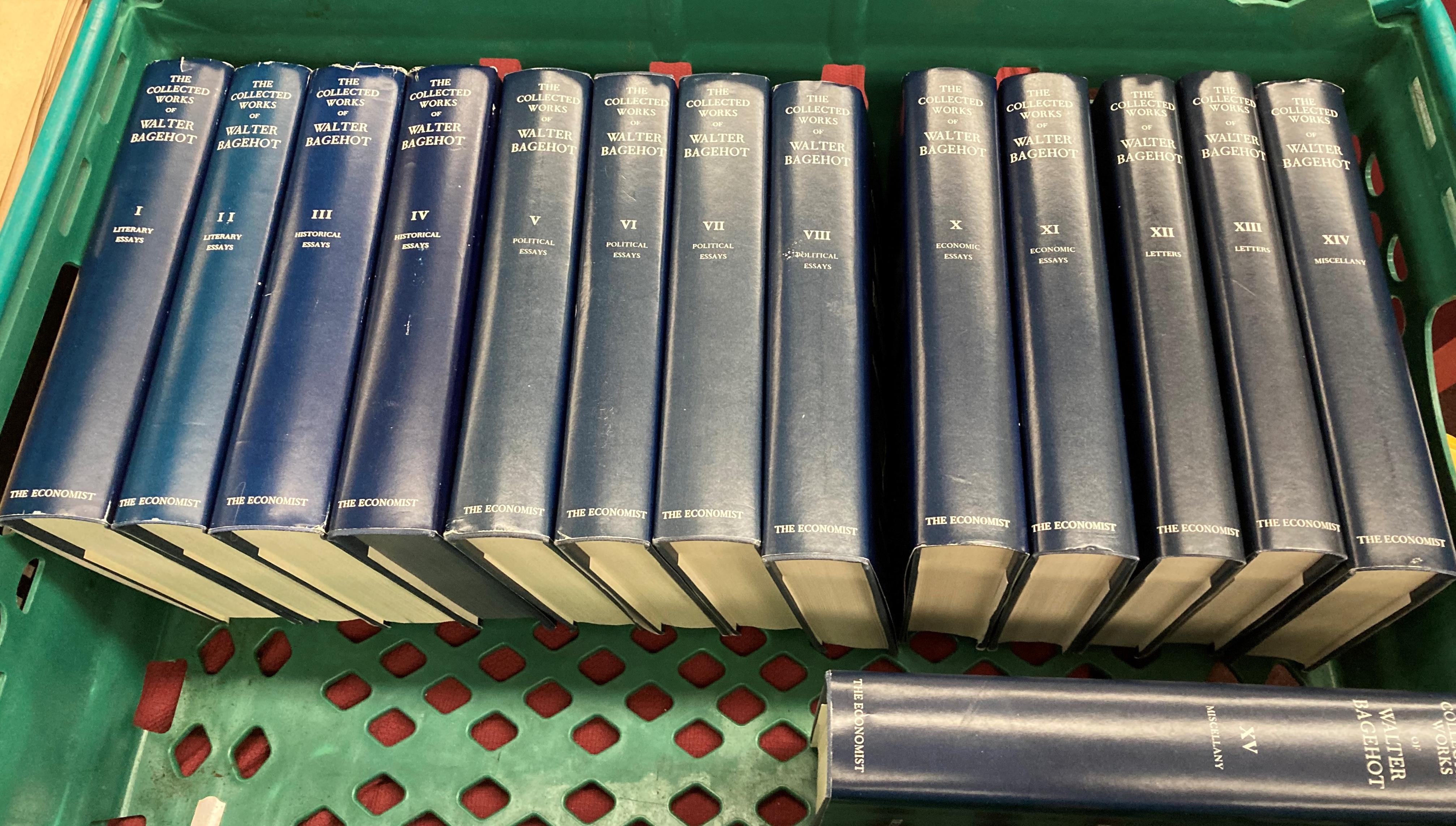 Fourteen volumes 'The Collective Works of Walter Bagehot' (volume IX missing) edited by Norman St