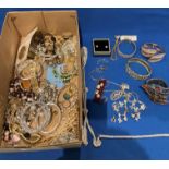 Contents to box - assorted costume jewellery including Swarovski earrings, assorted necklaces,