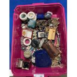 Contents to tray - costume jewellery including vintage brooches, necklaces, awards,