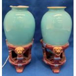 Pair of Minton Chinese-style urns on stands, 15cm high no 958 to base,