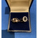 Two 9ct gold diamond and sapphire rings, sizes S and L, total weight 3.