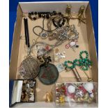 Contents to tray - a silver heart-shaped bracelet, silver necklace and pendant,