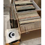 Contents to two boxes and side of two boxes - approximately one hundred and ten assorted LPs and a