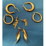 Four pairs of 9ct gold earrings. Weight - 6.