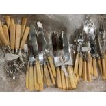 Fifty-piece EPNS cutlery set with silver hallmarked collars,