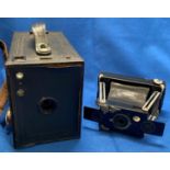 Two cameras - Ensignette folding camera and a Brownie No 2 box camera (saleroom location: S3 QC06)