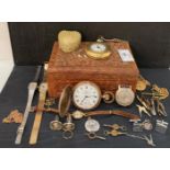 Contents to wooden carved box - a gold-plated pocket watch by Thos Russell & Sons,
