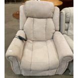 Beige upholstered electric high back armchair with massage control (saleroom location: MA5)