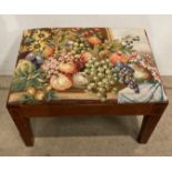 Mahogany framed embroidered foot stool with fruit and flower scene - 53 x 39cm (saleroom location: