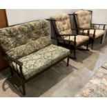 Vintage dark stained spindle-back suite - two seater armchair,