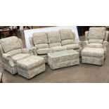 G Plan six-piece suite including three seater single recliner settee, single reclining armchair,