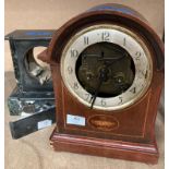 Mahogany finish mantel clock and a slate mantel clock case both as viewed (saleroom location: S3