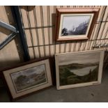 Three pictures, Joan Owers framed oil on board 'Loch Melfort', 40cm x 50cm, signed to bottom left,