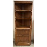 Ercol Old Colonial elm corner unit with single door and three shelves - 183cm high x 71cm wide