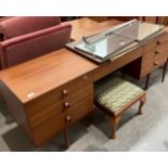 Mid-century Avalon teak seven drawer mirrored back dressing table - 163 x 43 x 67cm high and a teak