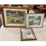Three framed prints, John Hatson 'Cometh the Hour' (a humorous cricket print), 32cm x 40cm,