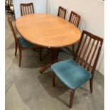 Mid-century teak G Plan oval extending dining table - 107 x 163cm (209cm extended) and five slat