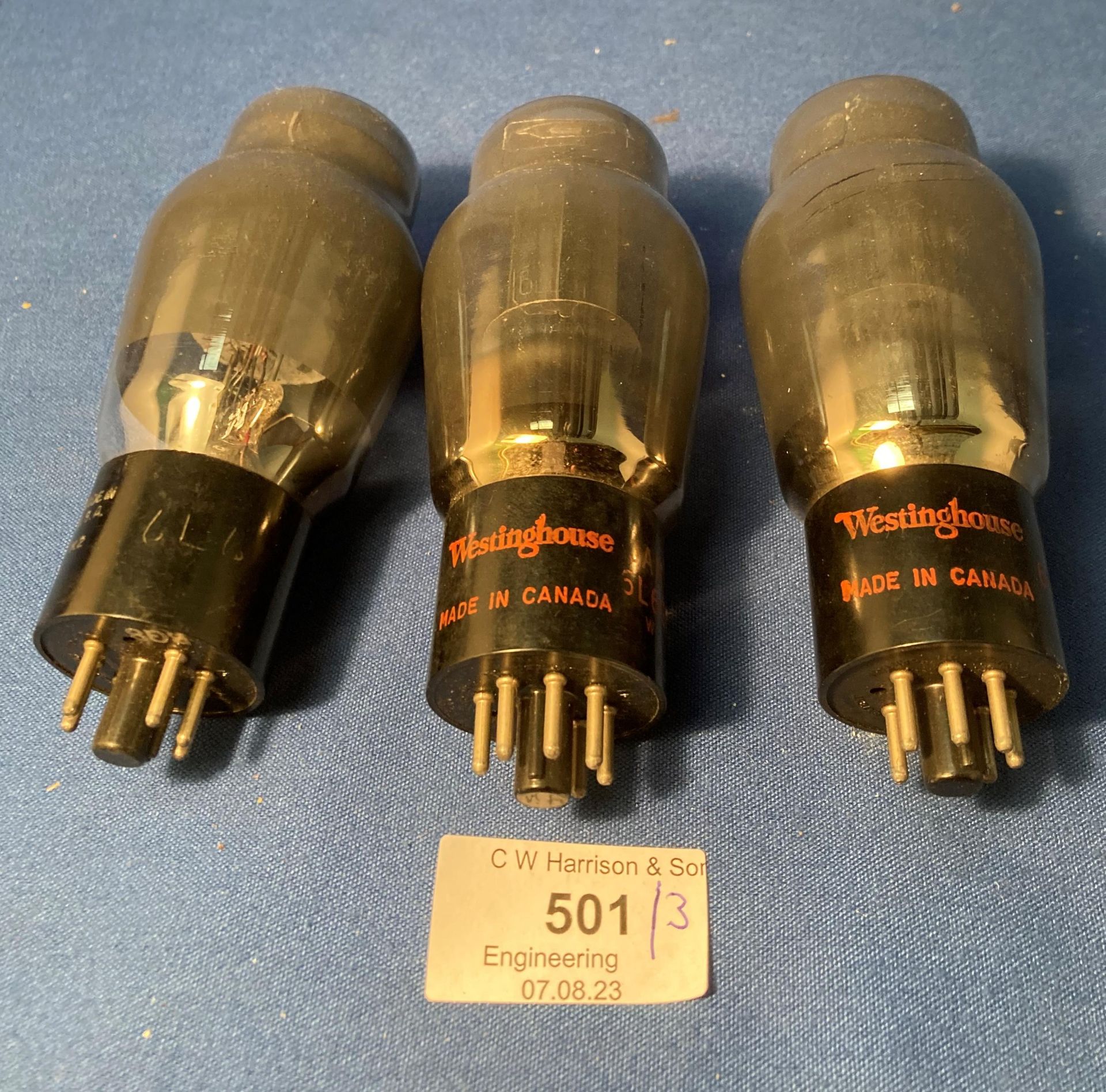 Three Army Special 6L6G amplifier signal valves (saleroom location: S3 QC07)