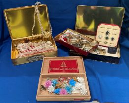 A large quantity of costume jewellery including Kitsch clip-on earrings, cocktail rings,