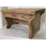 Plastic box containing four items - stripped pine stool 46 x 27 x 25cm high,