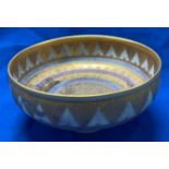 Signed Mary Rich Studio Pottery bowl on collar base in gold and purple design (signed to base),