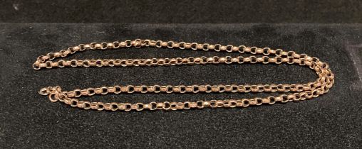 Gold coloured chain, hallmarks visible, no clasp, approximate weight 3.