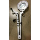 Illuminated magnifier 23cm diameter on a table/bench metal mounting (saleroom location S1 QA09)