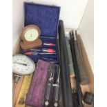 Nine items including five thermometers, two part hydrometer boxed sets,