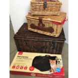 Four items including three wicker picnic baskets - largest 57 x 39 x 29cm high smallest 31 x 24 x