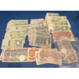 Contents to bag - 42 assorted English bank notes including £1, £5,