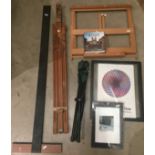 Pink plastic box containing seven items - Winsor & Newton easel, table top easel, T-square,