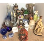 On part of shelf - forty items including figurine lady in green dress by Leonardo 24cm high,