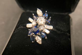 Two items - an 18ct white gold diamond and sapphire cocktail ring - size Q