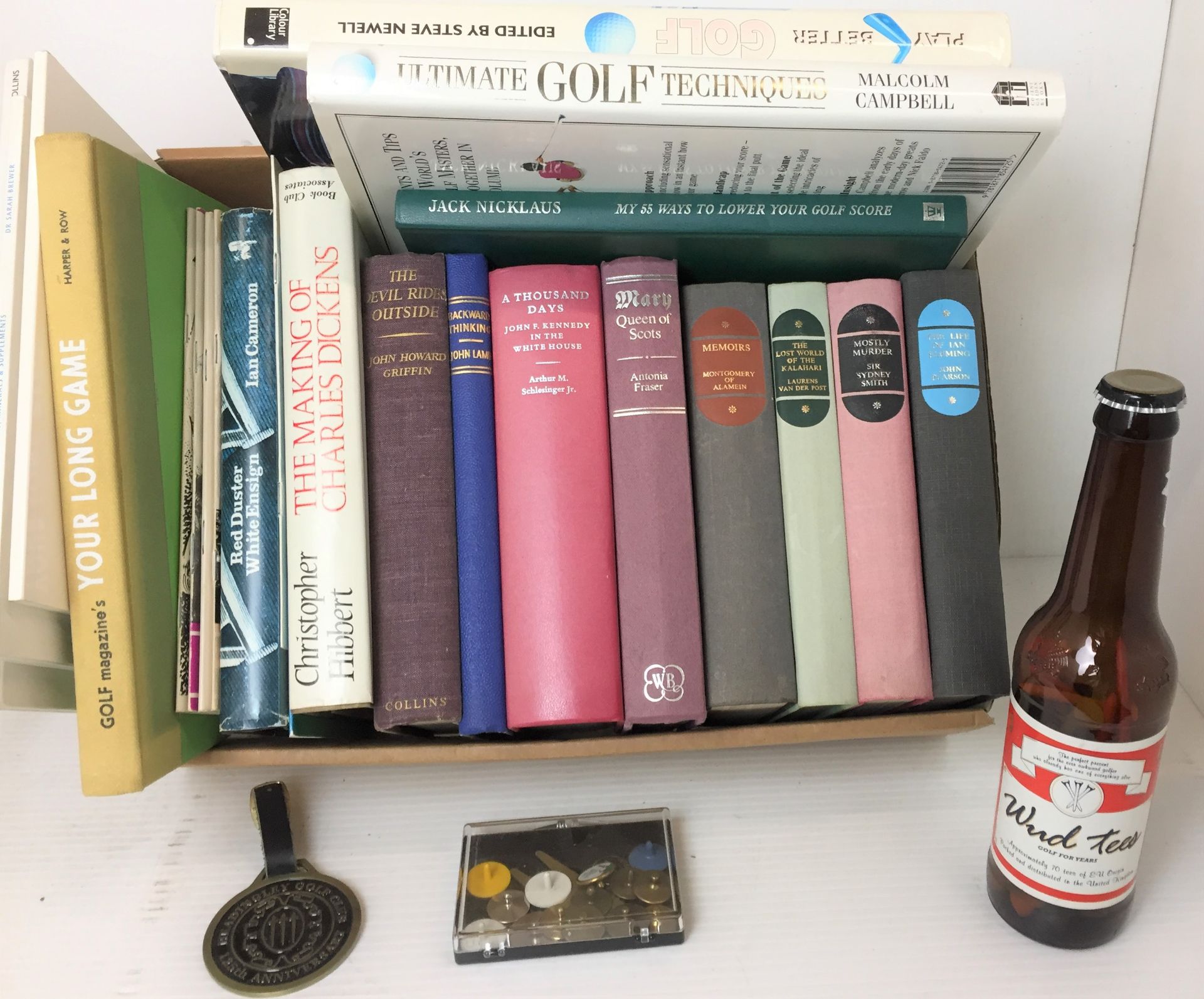 Box containing twenty-six items including twenty-three books - golf, fiction etc,
