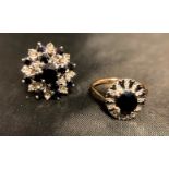 Two 9ct gold rings [both stamped, both size N - one hall mark is worn] with faceted stones,