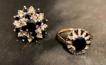 Two 9ct gold rings [both stamped, both size N - one hall mark is worn] with faceted stones,
