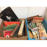 Two boxes containing one hundred and eighty five Commando comic books, four adult magazines,